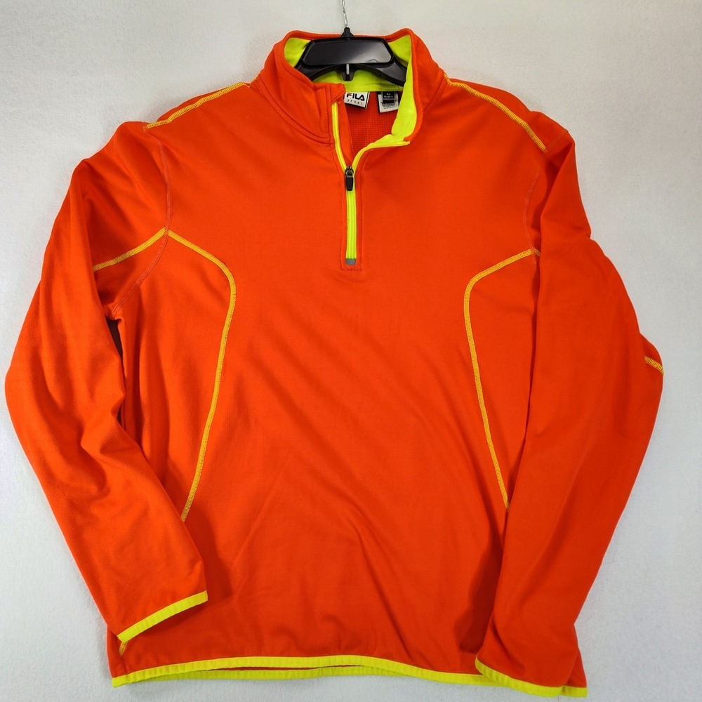 Fila Sports Jacket XL Athletic Men Orange Tennis Track Half-Zip Long-Sleeve 👀‎